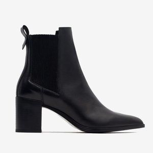 ZARA BLOCK HEEL LEATHER ANKLE BOOTS WITH STRETCH